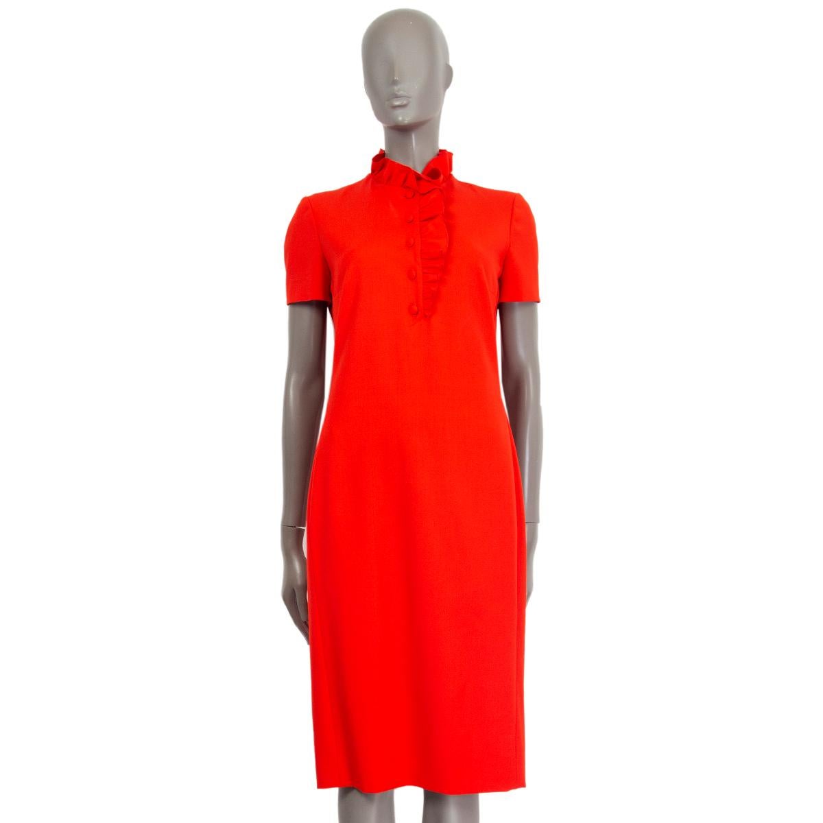 Red LANVIN red wool RUFFLED NECK SHORT SLLEVE Dress 38 S For Sale