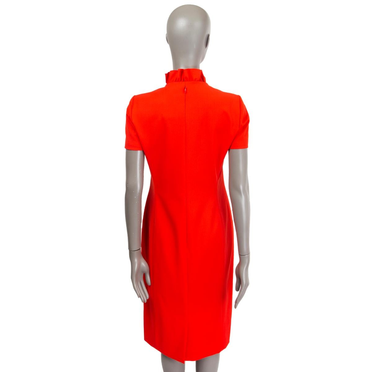 Women's LANVIN red wool RUFFLED NECK SHORT SLLEVE Dress 38 S For Sale