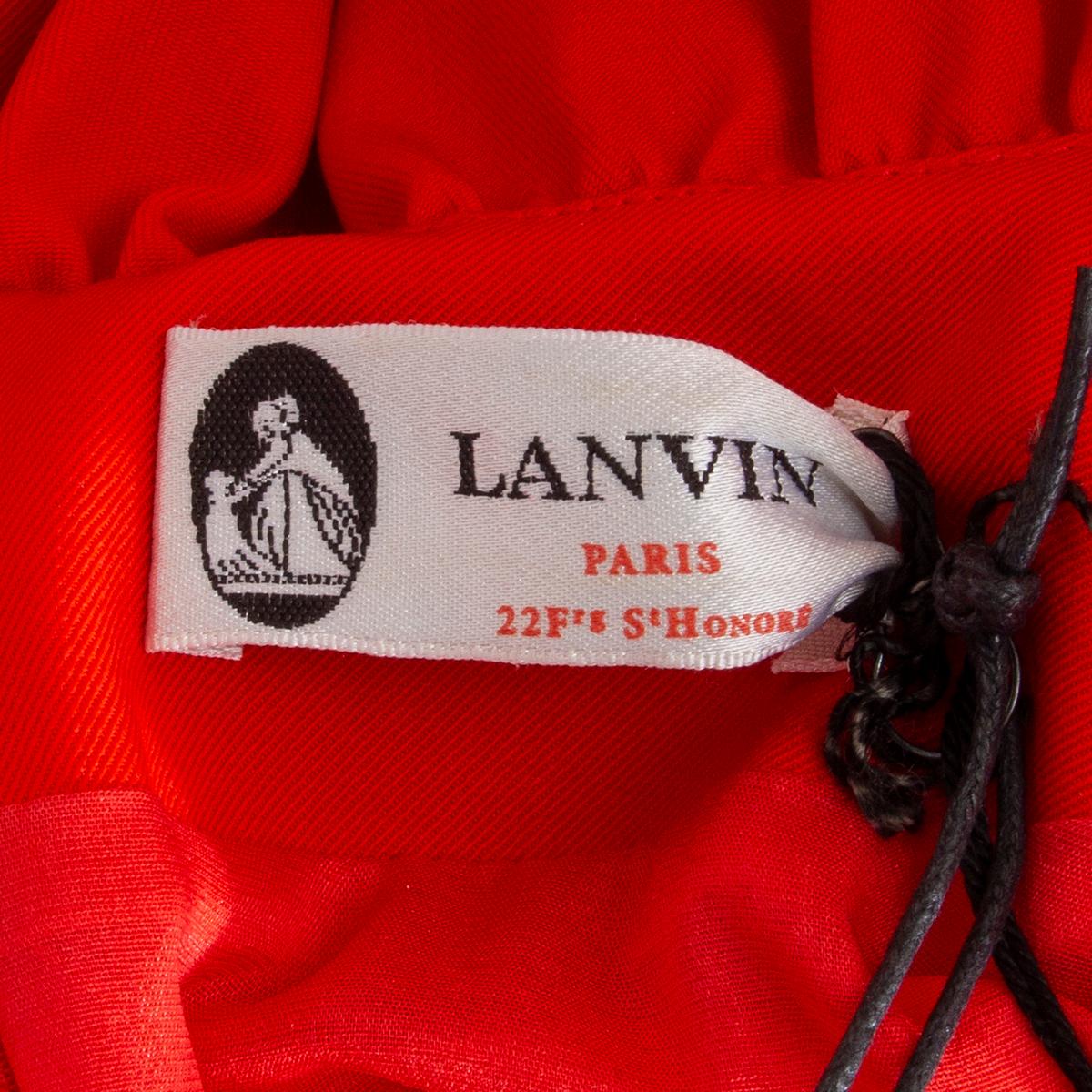 LANVIN red wool RUFFLED NECK SHORT SLLEVE Dress 38 S For Sale 1