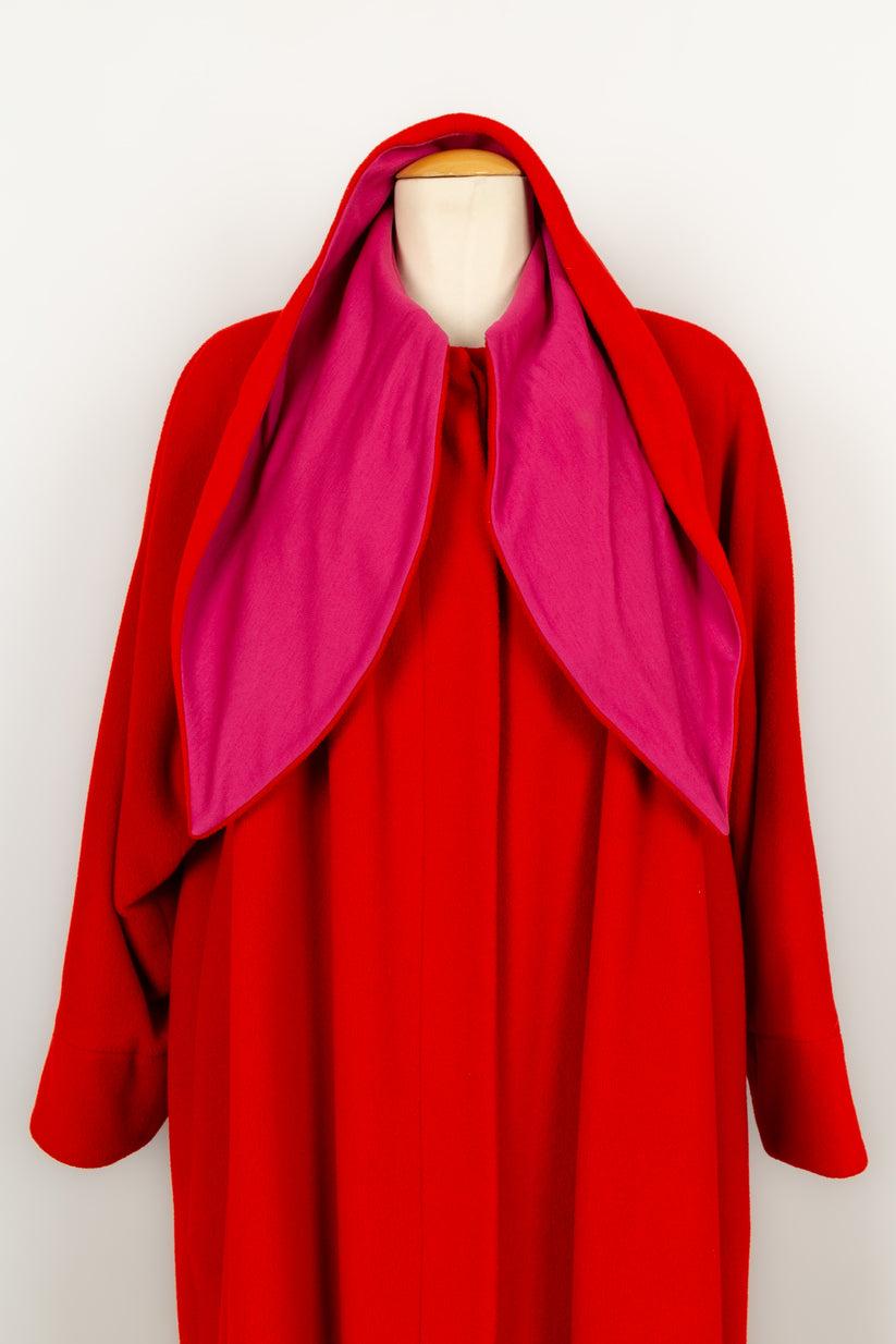 Lanvin Roter Wollmantel mit rosa Jersey-Muster im Angebot 1