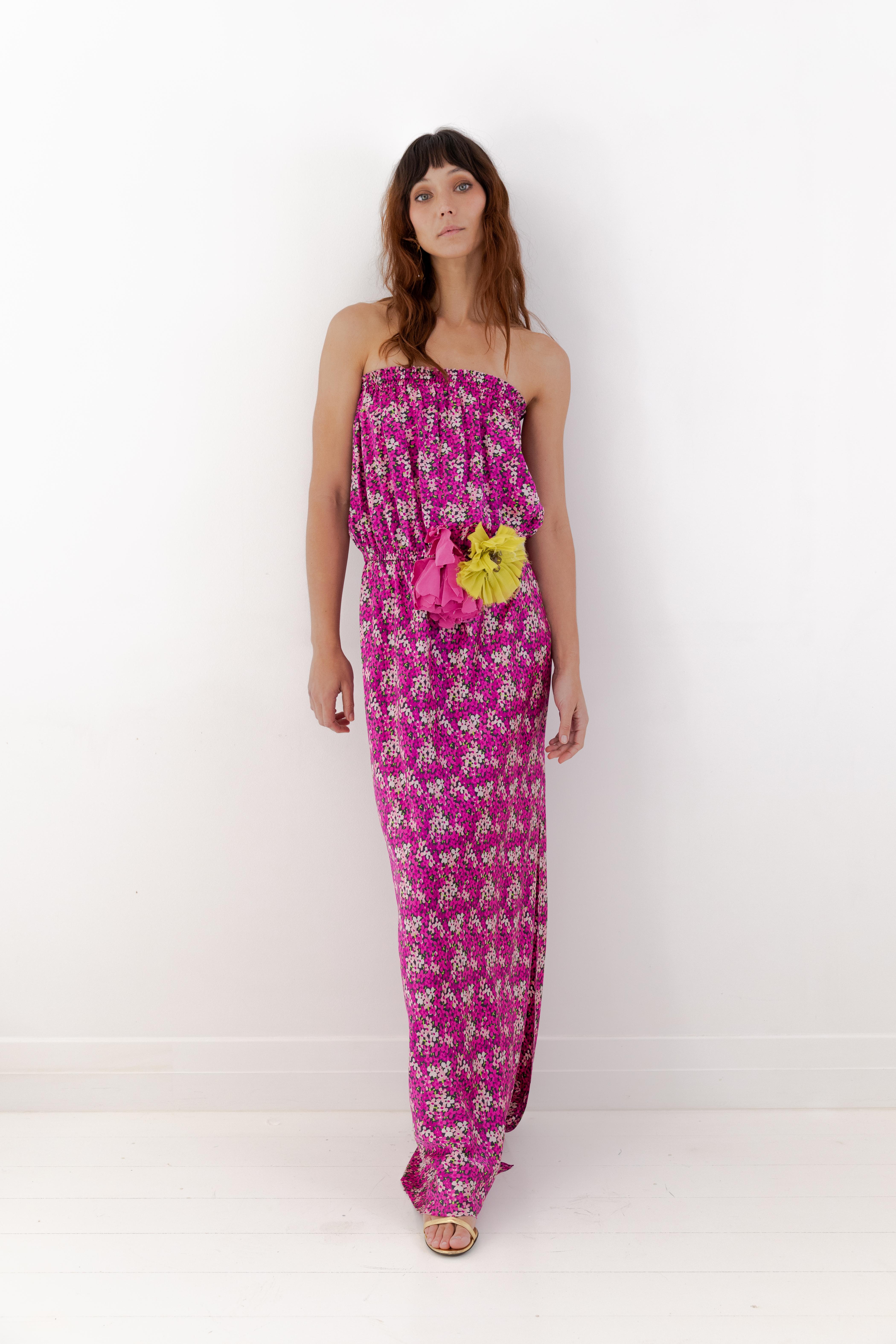 Lanvin Resort 2010 Strapless Floral Print Silk Maxi Gown In Excellent Condition For Sale In BELLEVUE HILL, NSW