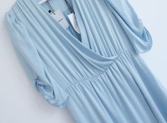 Lanvin Resort Sky Blue Silk Draped Dress Spring 2022
