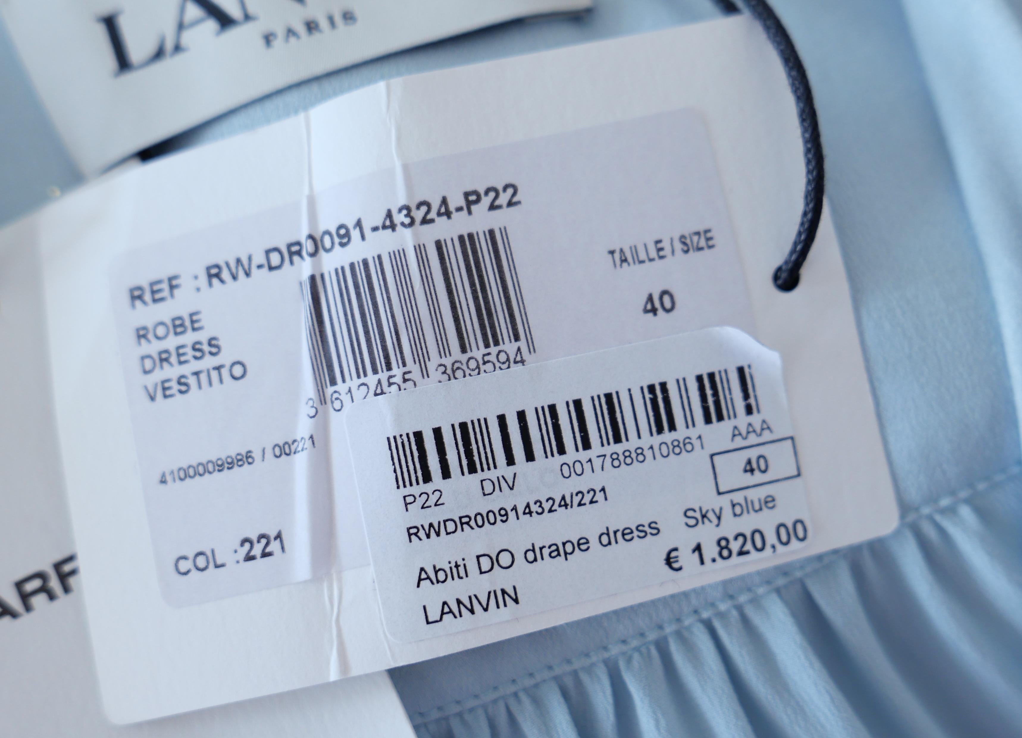 Lanvin Resort Sky Blue Silk Draped Dress Spring 2022 For Sale 4