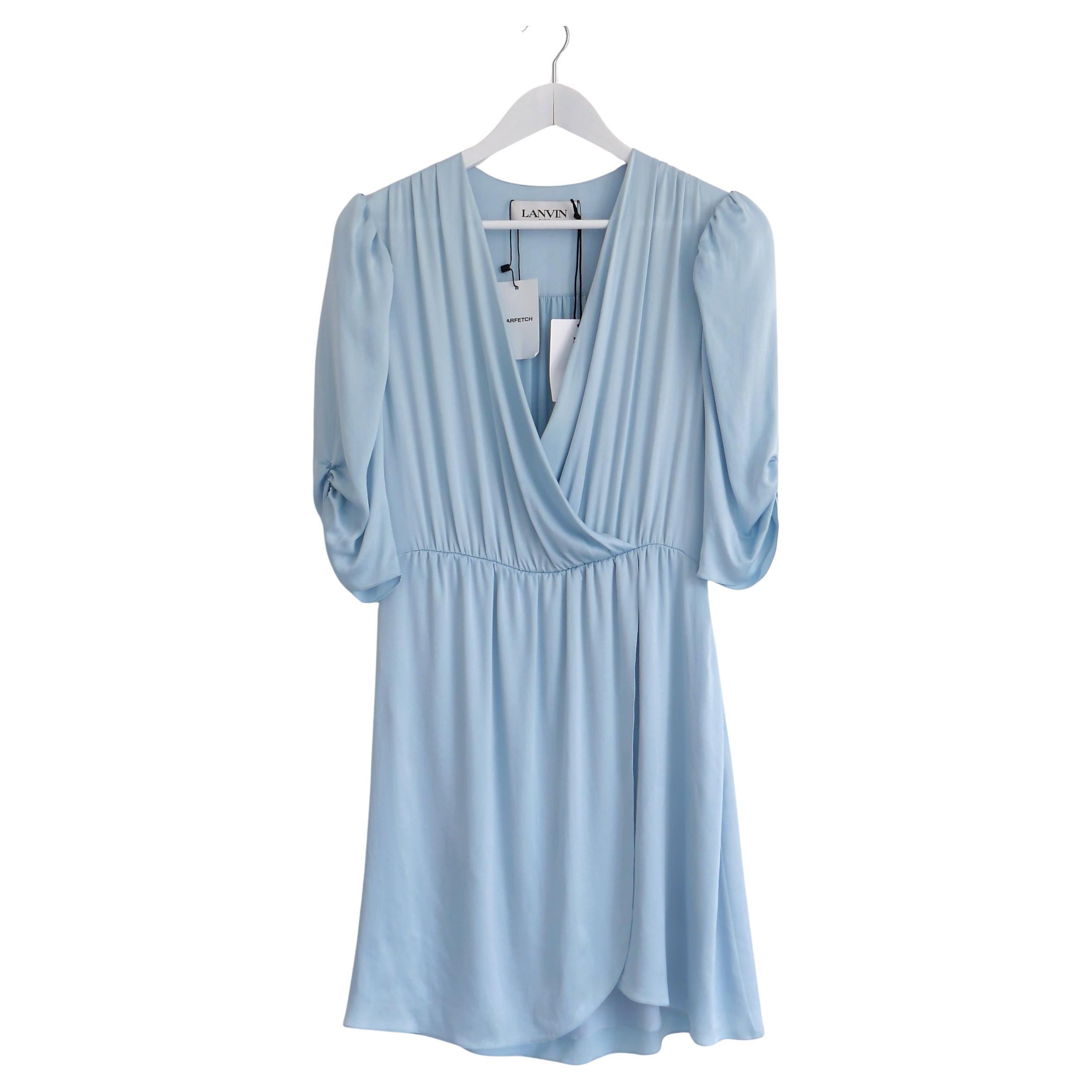 Lanvin Resort Sky Blue Silk Draped Dress Spring 2022 For Sale