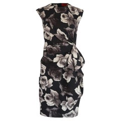 Lanvin Ruched Floral Print Stretch Wool Blend Dress Fr 38 Uk 10