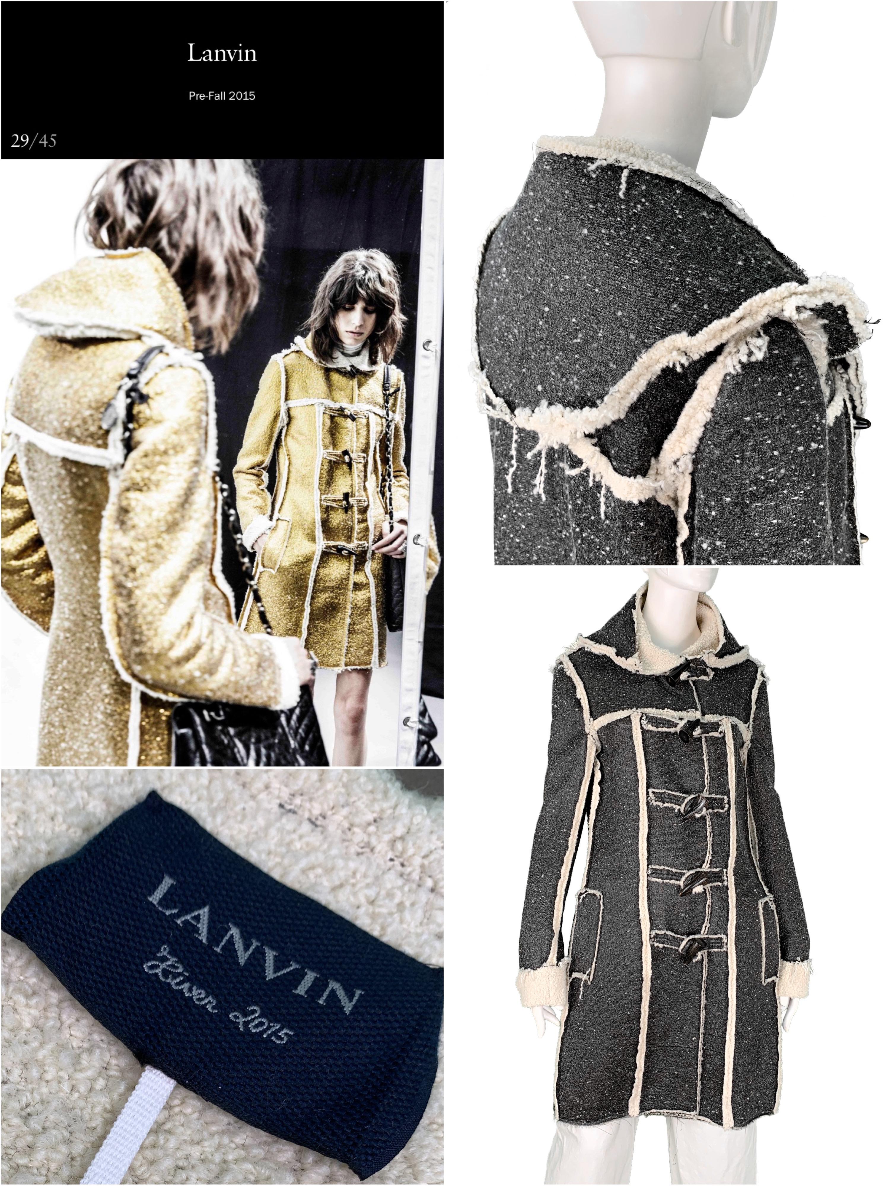Lanvin Runway Pre-Fall 2015 Alber Elbaz Faux Shearling Metallic Wool Coat In Excellent Condition In TARRAGONA, ES