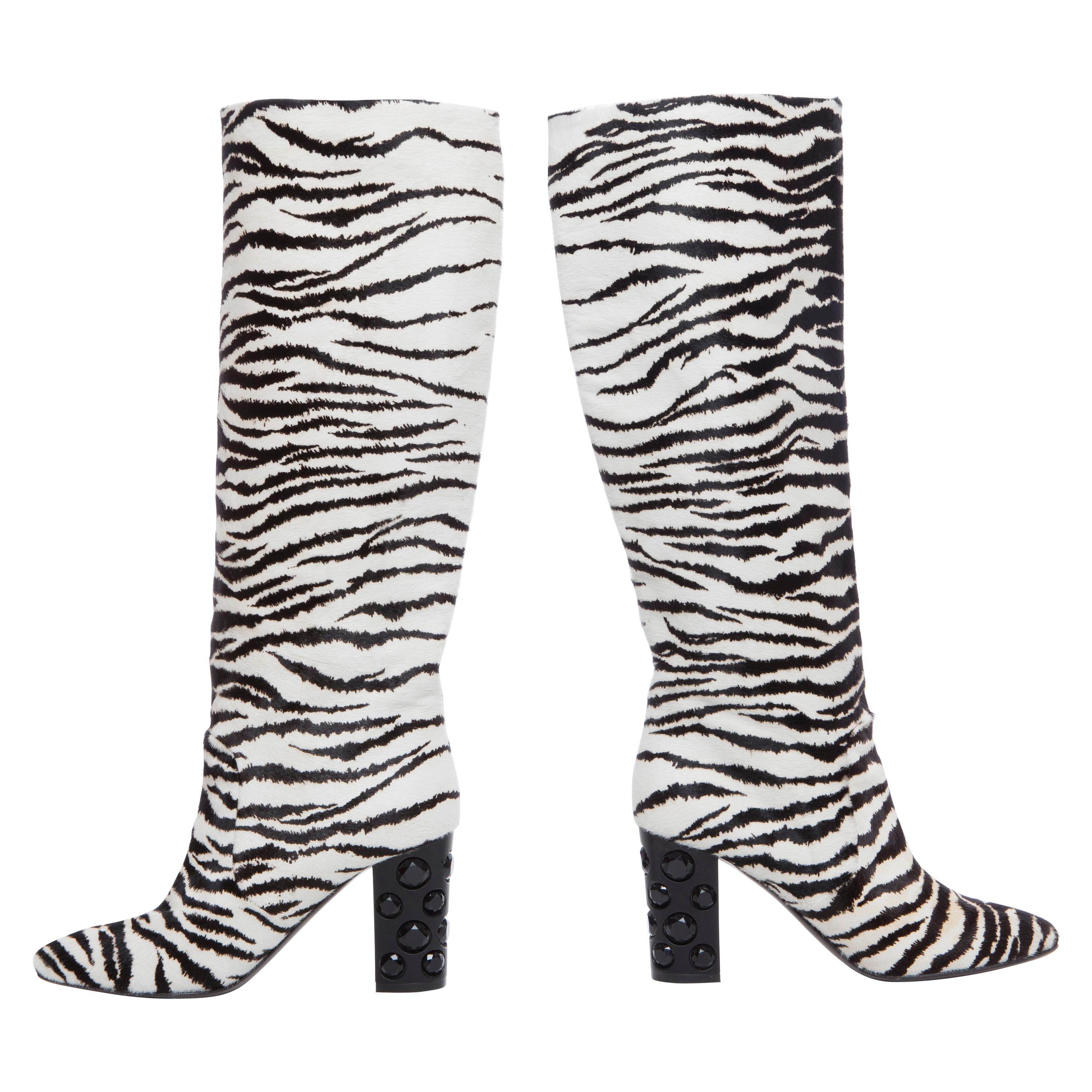 Lanvin Runway Zebra Print Boots Black Jeweled Resin Heels,  Pre-Fall 2010