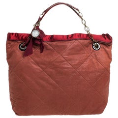 Lanvin Amalia Cabas Tote aus rostfarbenem/rotem Leder/Satin und Lackleder