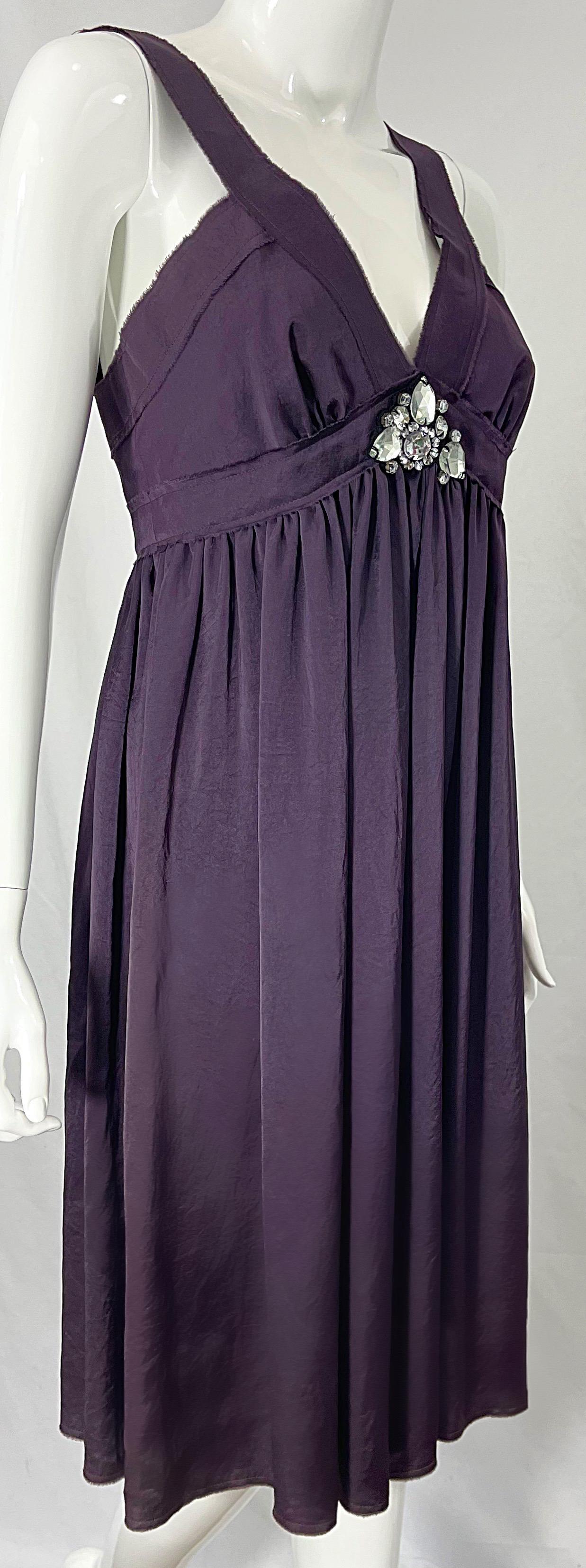 Lanvin S/S 2007 Alber Elbaz Sz 38 Purple Rhinestone Encrusted Empire Waist Dress For Sale 6
