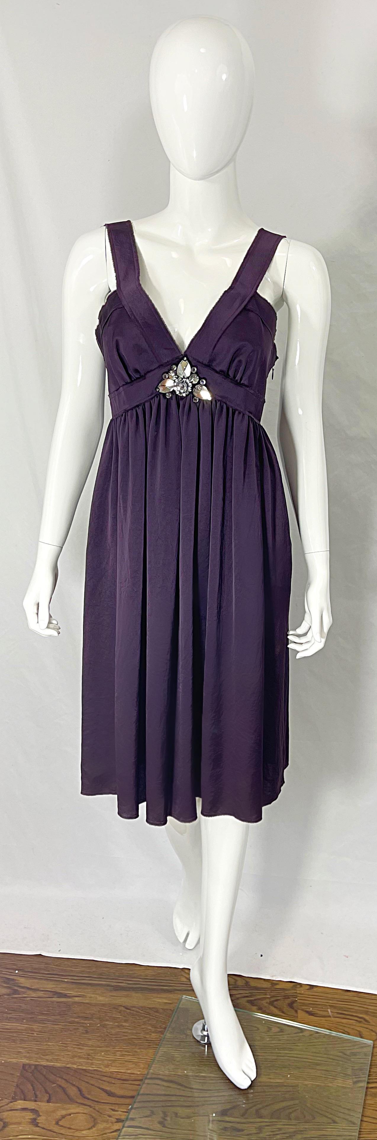 Lanvin P/E 2007 Alber Elbaz Sz 38 Abito Vita Impero incrostato di strass viola in vendita 9