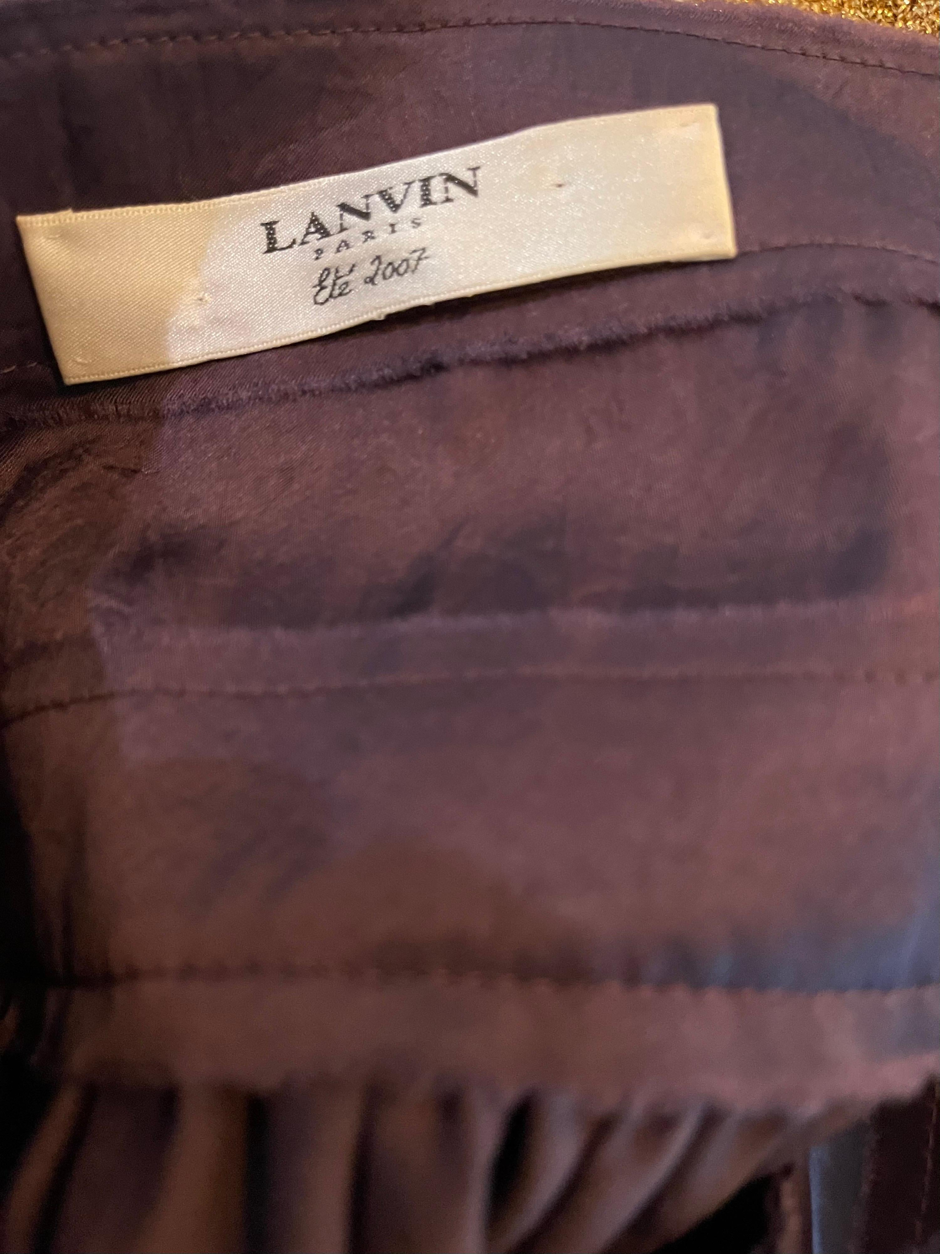 Nero Lanvin P/E 2007 Alber Elbaz Sz 38 Abito Vita Impero incrostato di strass viola in vendita