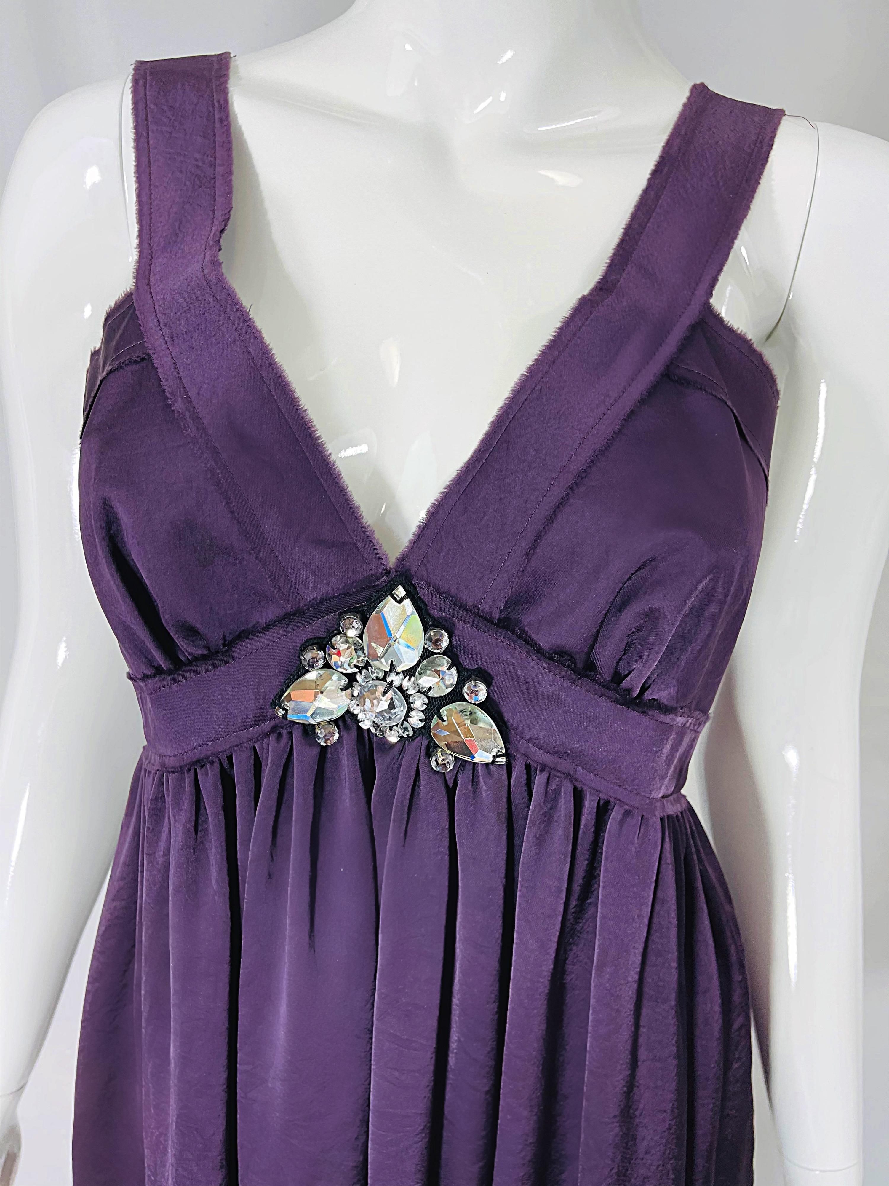 Lanvin S/S 2007 Alber Elbaz Größe 38 Lila Strassbesetztes Kleid mit Empire-Taille Kleid Damen im Angebot
