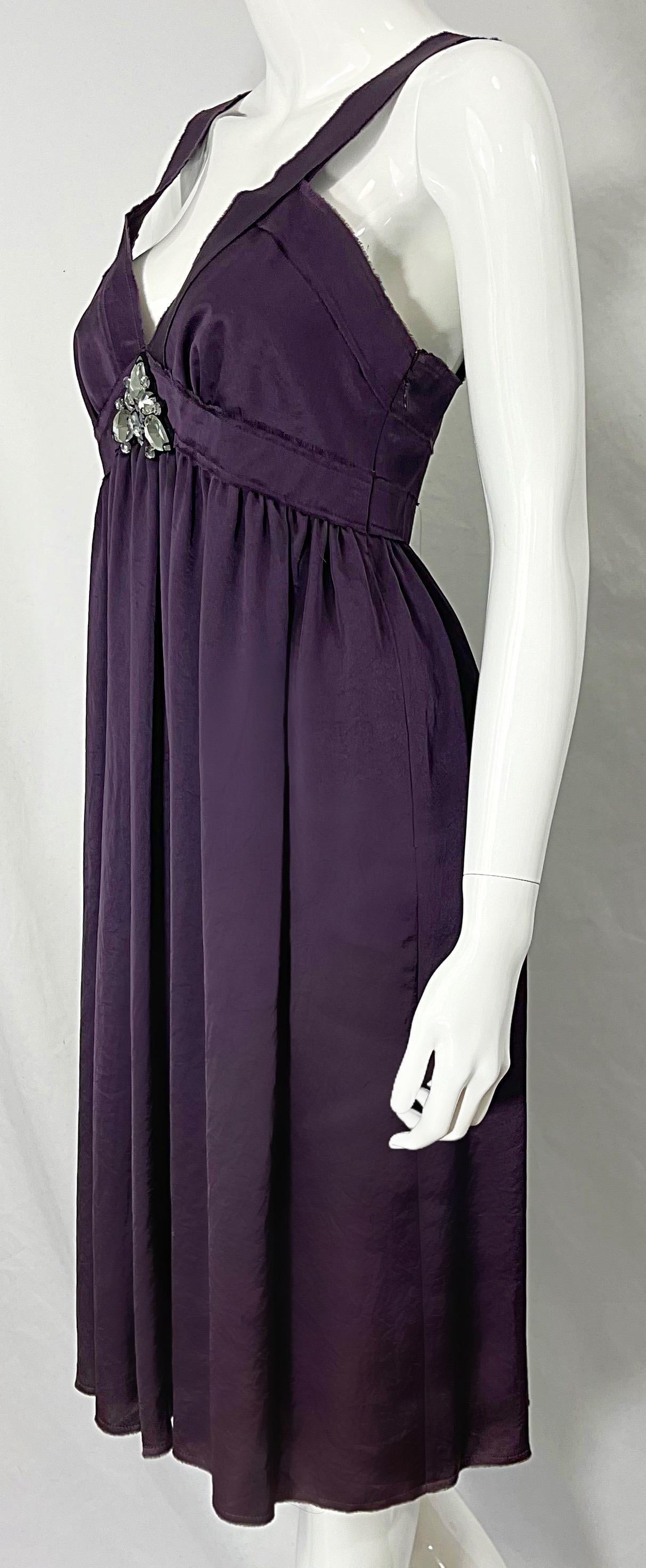 Women's Lanvin S/S 2007 Alber Elbaz Sz 38 Purple Rhinestone Encrusted Empire Waist Dress For Sale