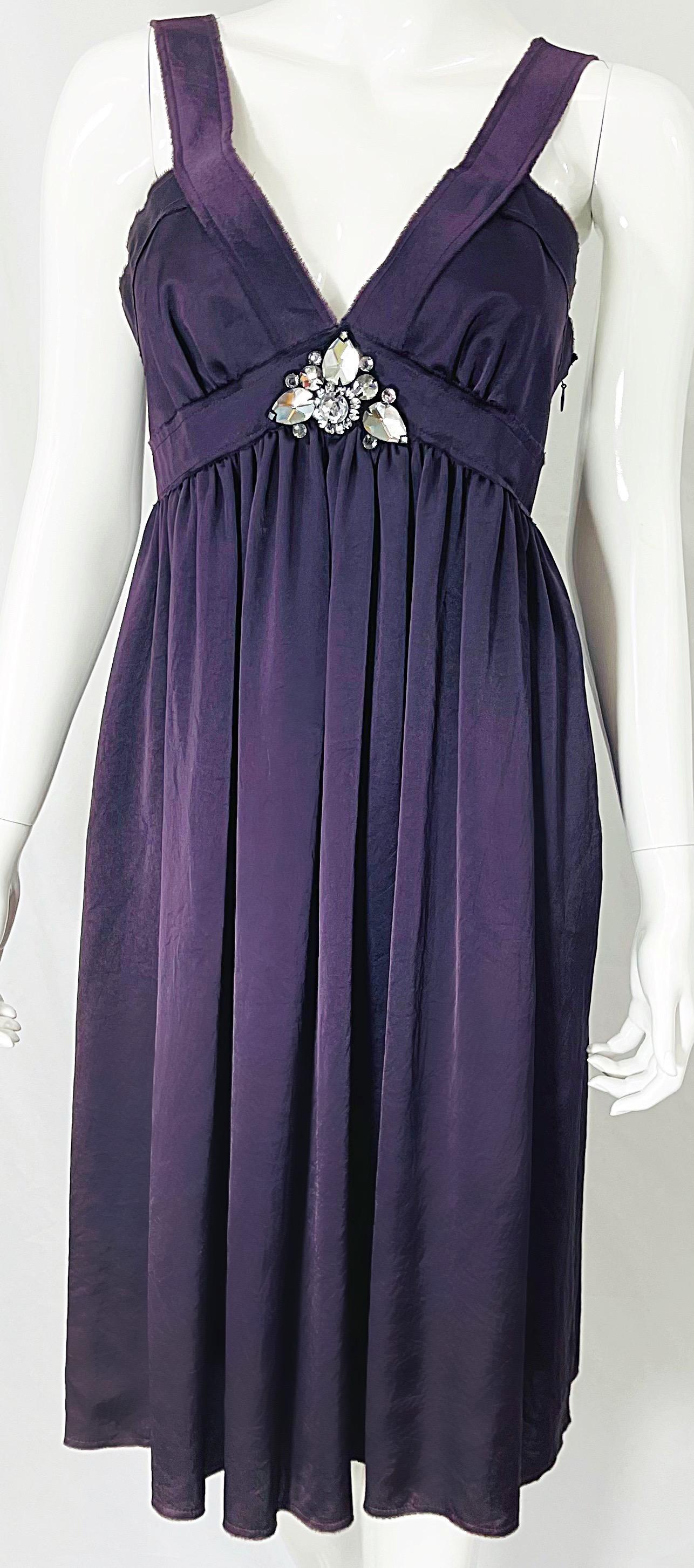 Lanvin S/S 2007 Alber Elbaz Sz 38 Purple Rhinestone Encrusted Empire Waist Dress For Sale 2