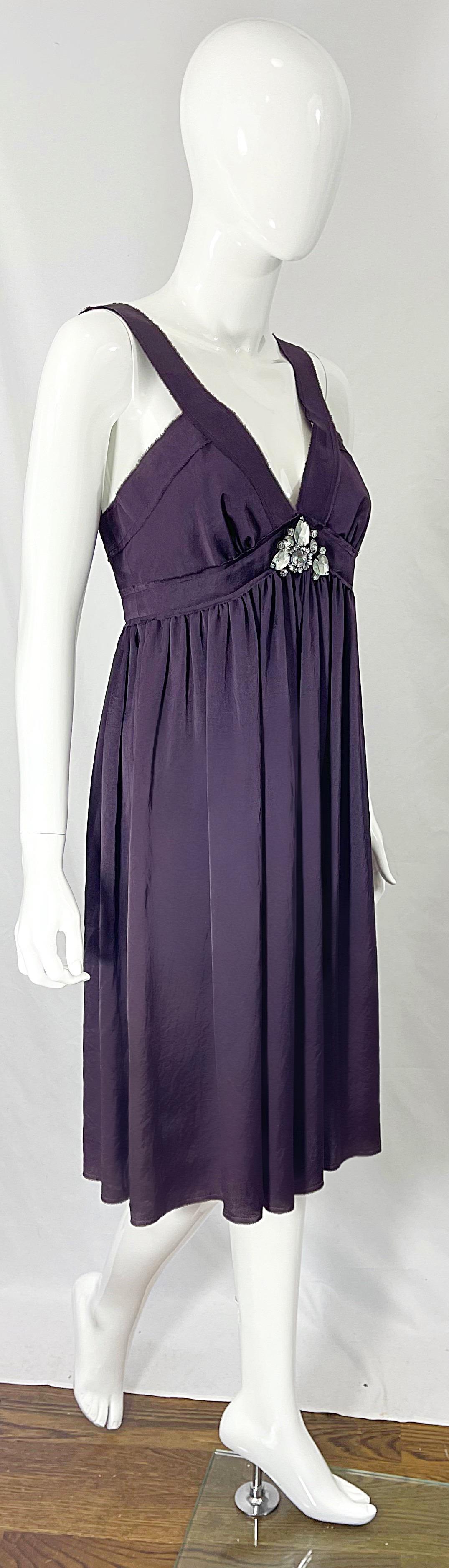 Lanvin S/S 2007 Alber Elbaz Sz 38 Purple Rhinestone Encrusted Empire Waist Dress For Sale 3