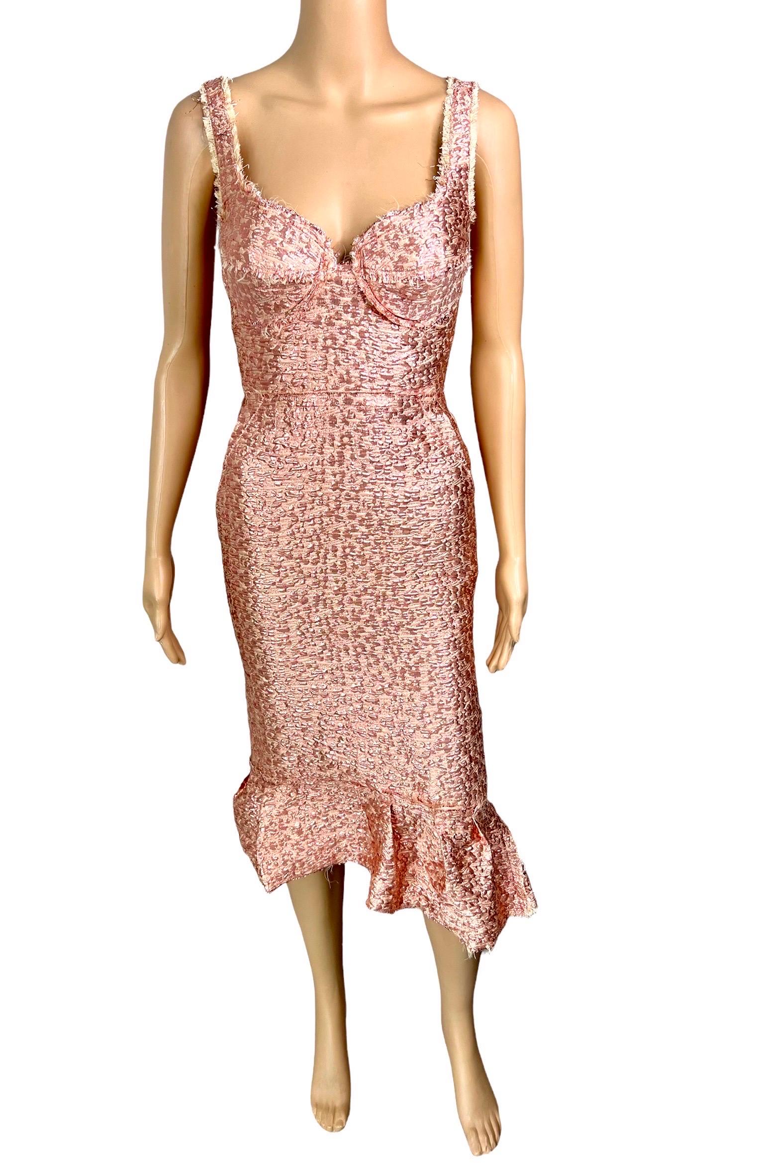 Lanvin S/S 2014 Runway Bustier Metallic Jacquard Distressed Midi Dress In Excellent Condition For Sale In Naples, FL