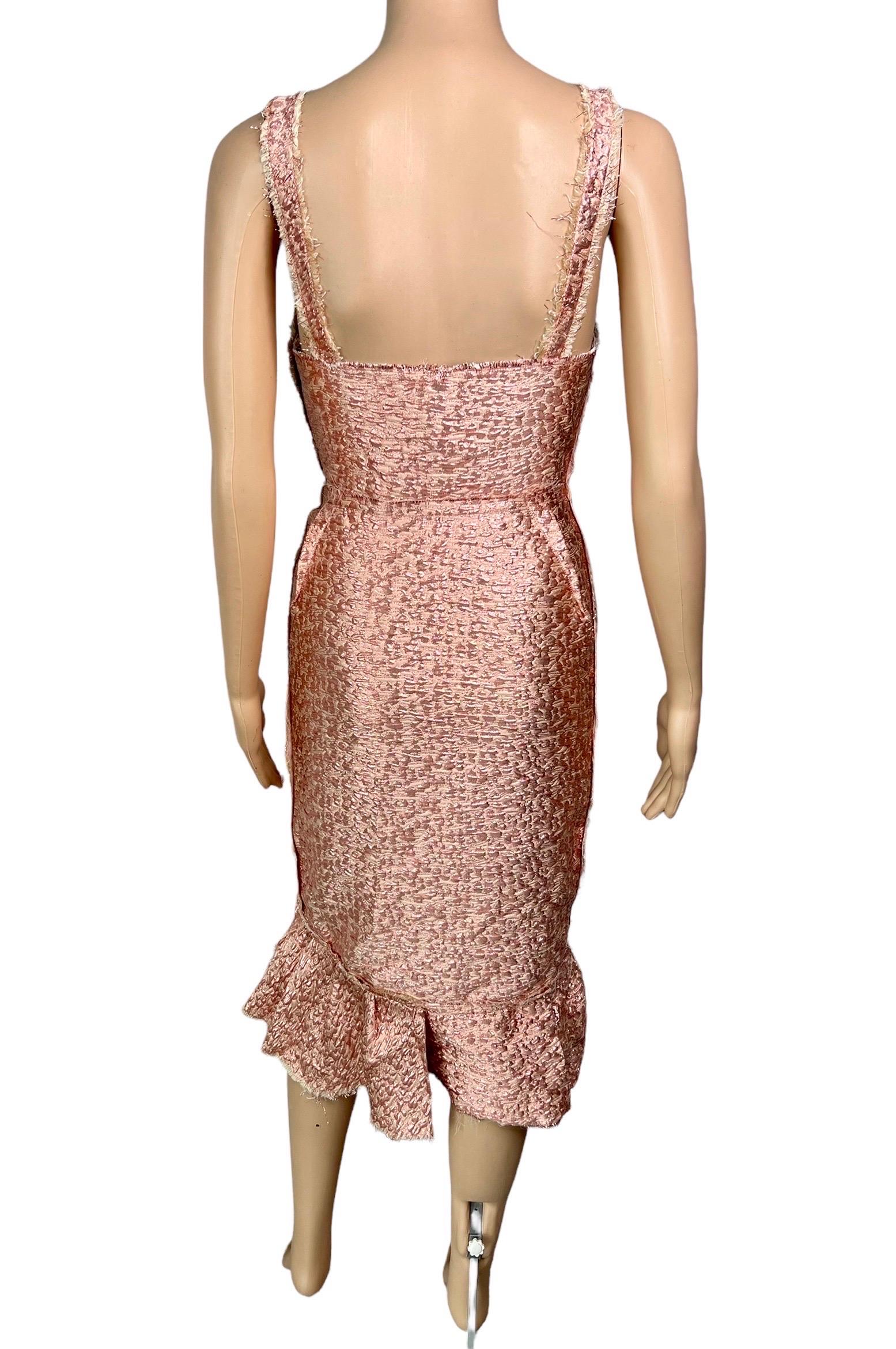 Women's Lanvin S/S 2014 Runway Bustier Metallic Jacquard Distressed Midi Dress For Sale