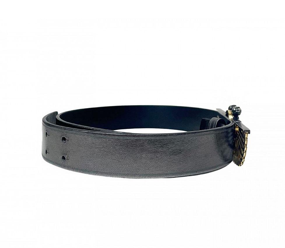 LANVIN SCARAB BLACK LEATHER Belt Size M In Excellent Condition In Montgomery, TX