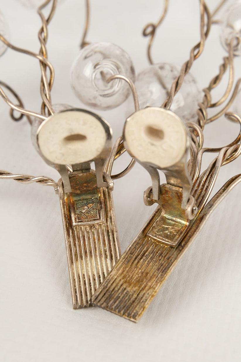Ensemble de colliers et boucles d'oreilles Lanvin en métal argenté et boules transparentes en vente 5