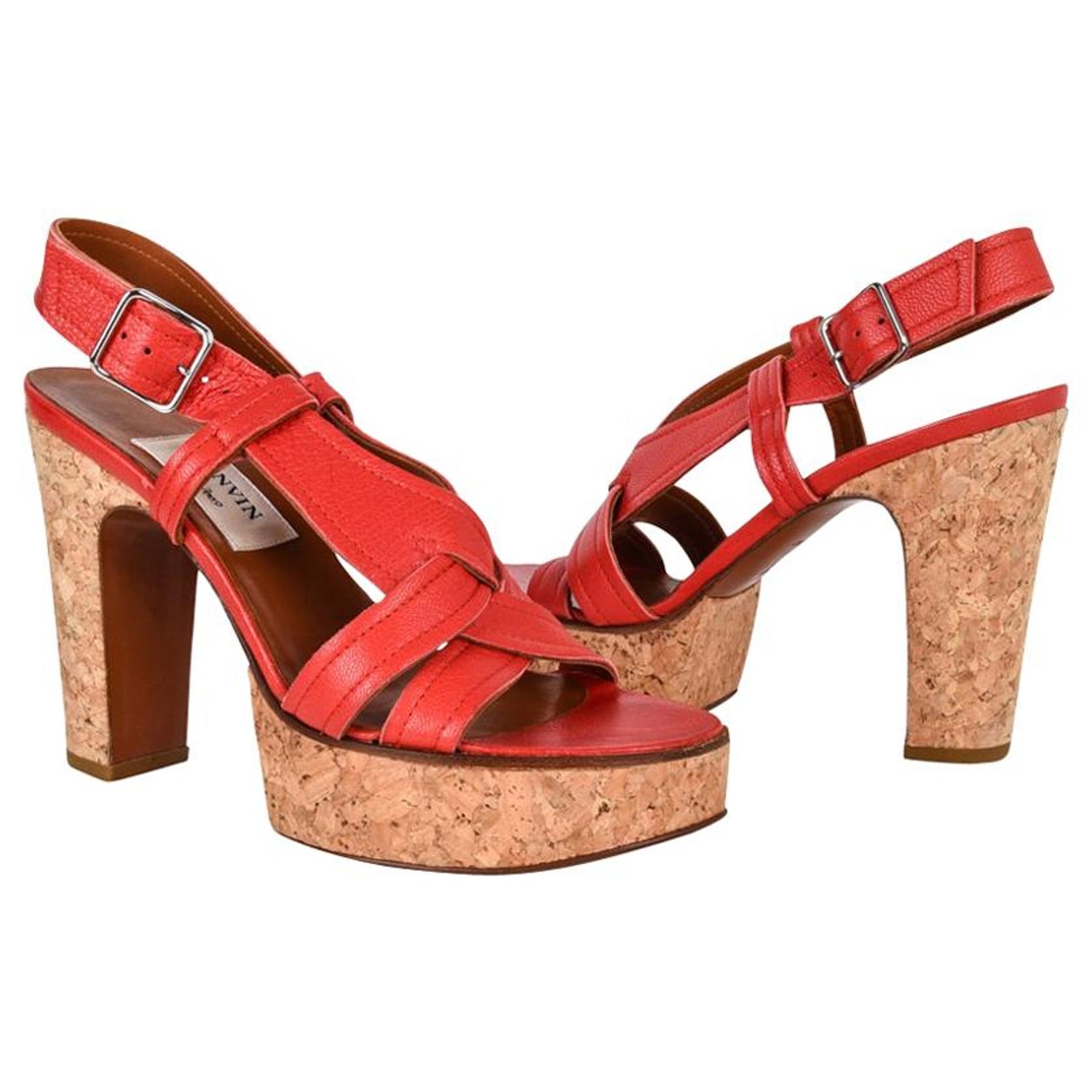 Lanvin Shoe Cork Platform Rich Red Leather 37 / 7 For Sale at 1stDibs