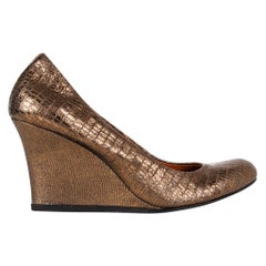 Lanvin Scarpa Zeppa Bronzo Metallizzato Pompa 38.5 / 8.5 Nuovo