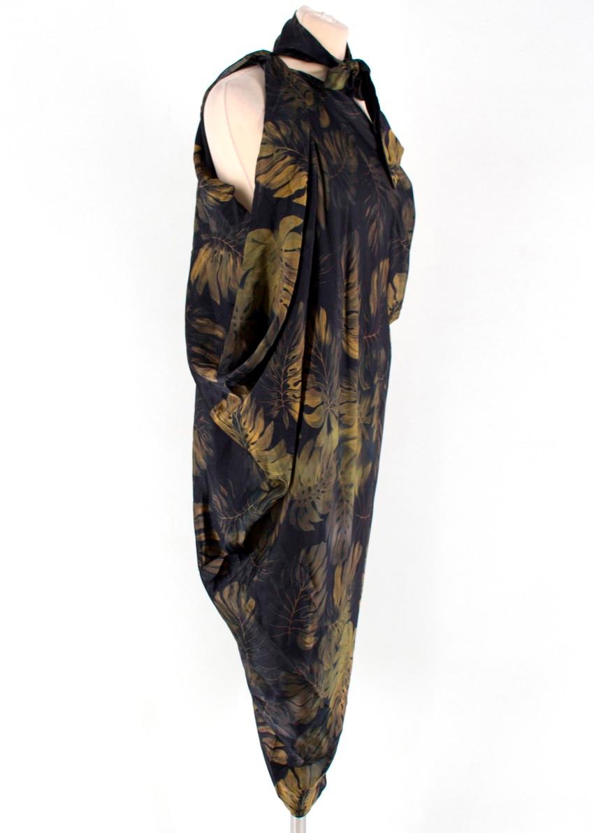 Lanvin Silk Black Leaf Beach Dress 

- One shoulder beach dress
- Draped body
- Asymmetric hemline
- Neck tie attached 

Please note, these items are pre-owned and may show signs of being stored even when unworn and unused. This is reflected within
