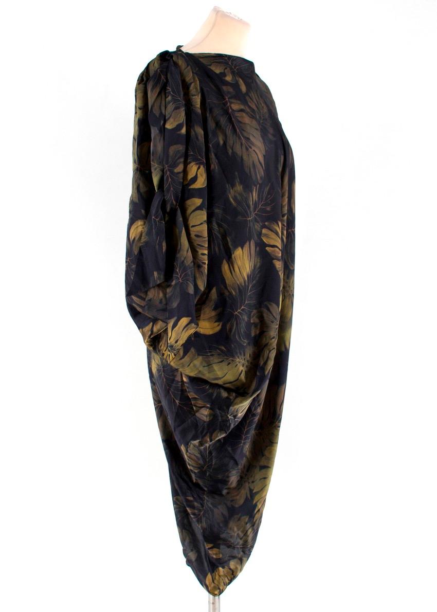 Lanvin Silk Black Leaf Print Kaftan Dress - Size US 4 3