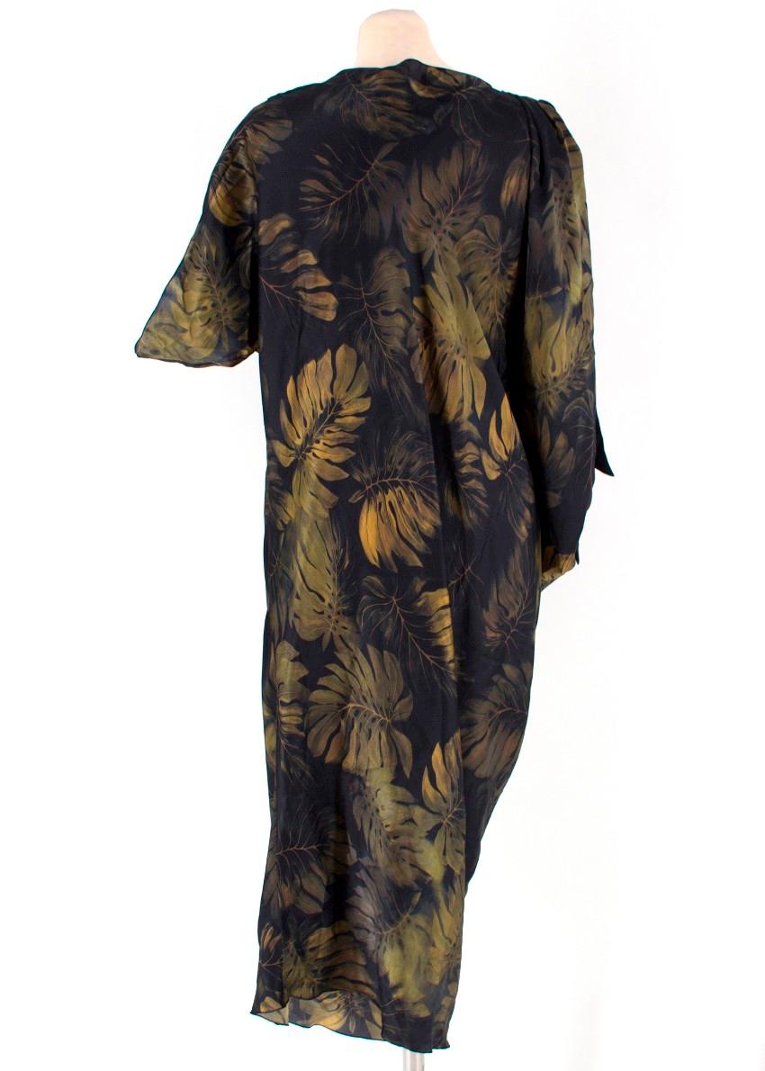 Lanvin Silk Black Leaf Print Kaftan Dress - Size US 4 4