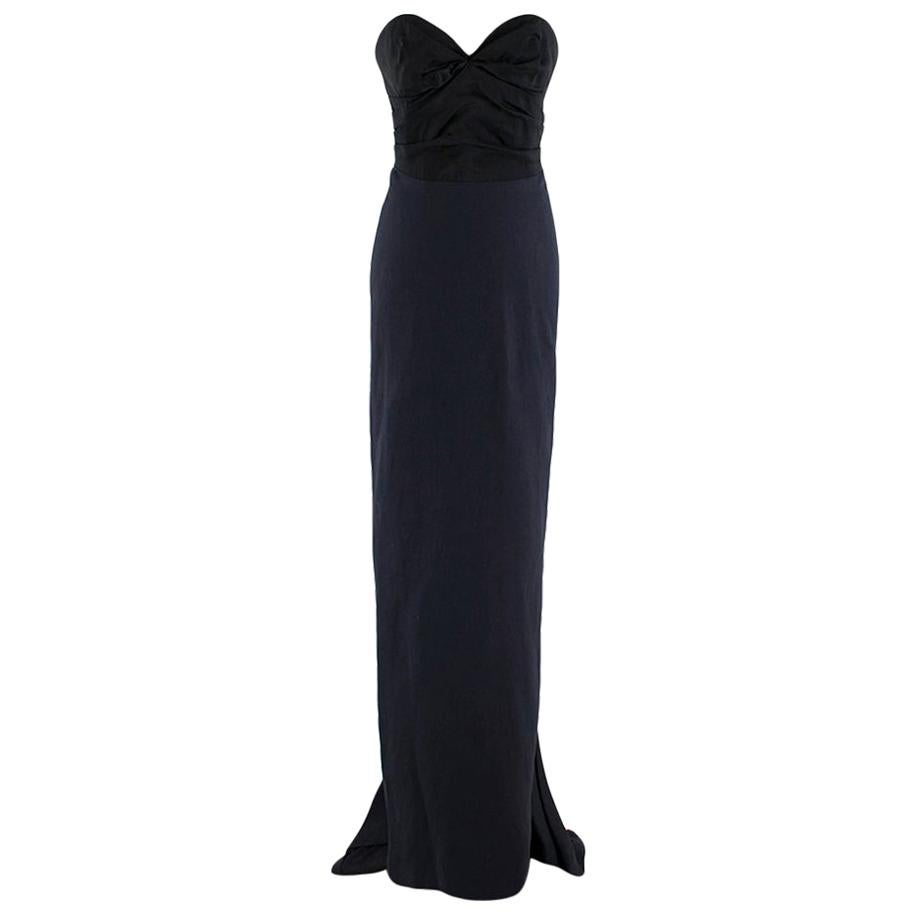 Lanvin Silk Black & Navy Fitted Fishtail Gown - Size US 4 For Sale