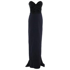 Lanvin Silk Black & Navy Fitted Fishtail Gown - Size US 4
