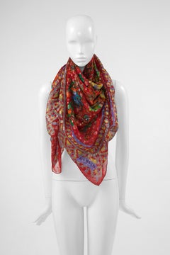Lanvin Silk Chiffon & Lamé Printed Floral Stole Scarf