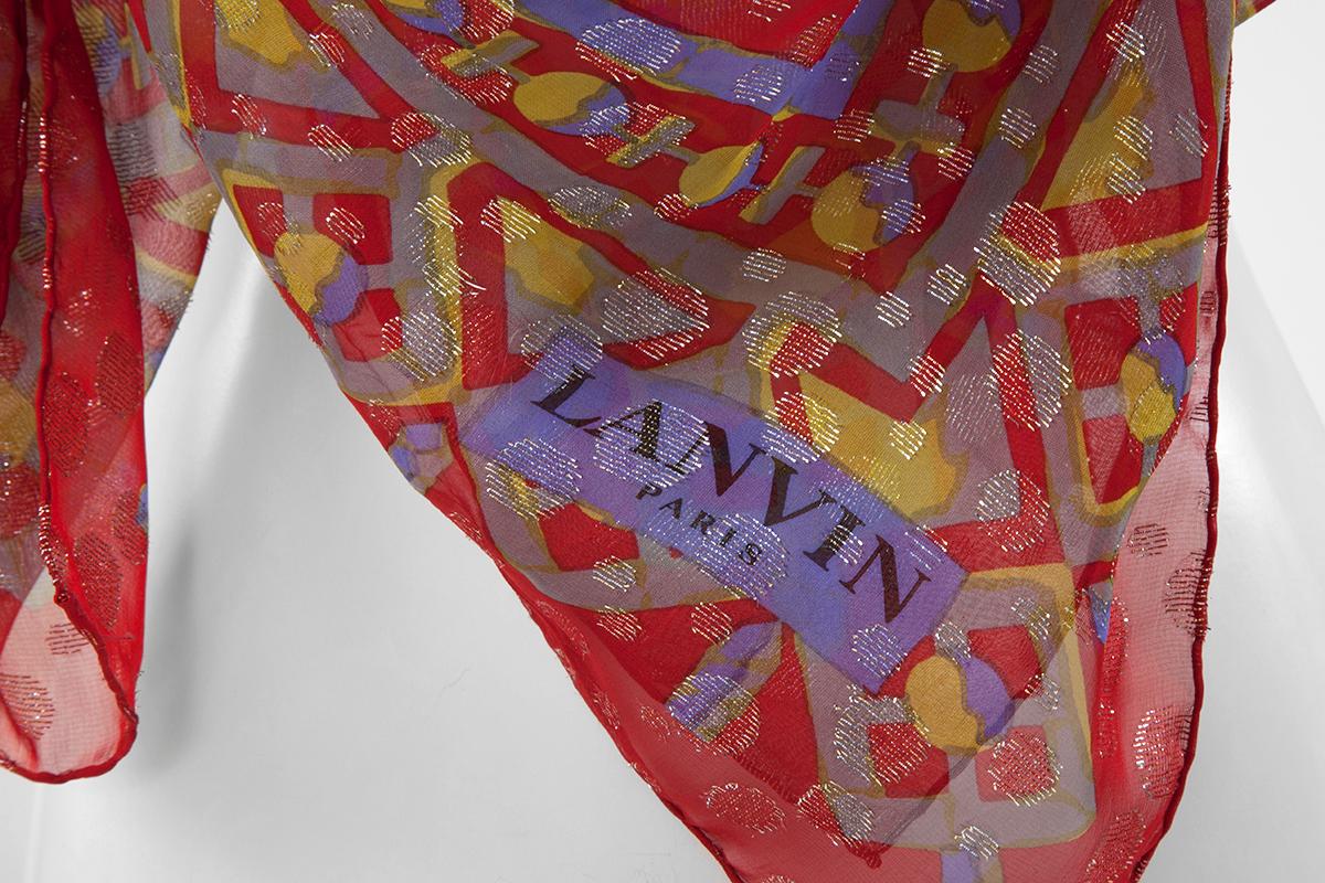 Lanvin Silk Chiffon & Lamé Printed Floral Stole Scarf  In Good Condition In Geneva, CH