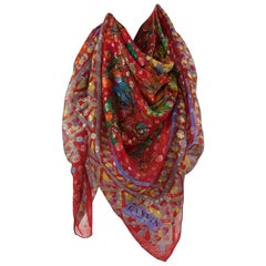 Vintage Lanvin Silk Chiffon & Lamé Printed Floral Stole Scarf 