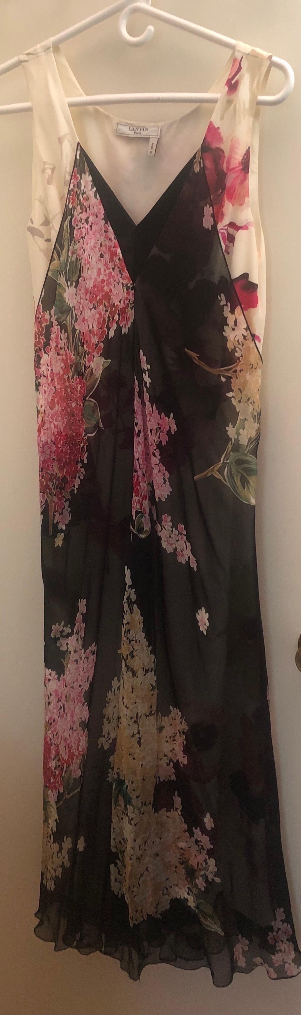 Lanvin Silk Sheer Flower Overlay Dress, slip with hand detail