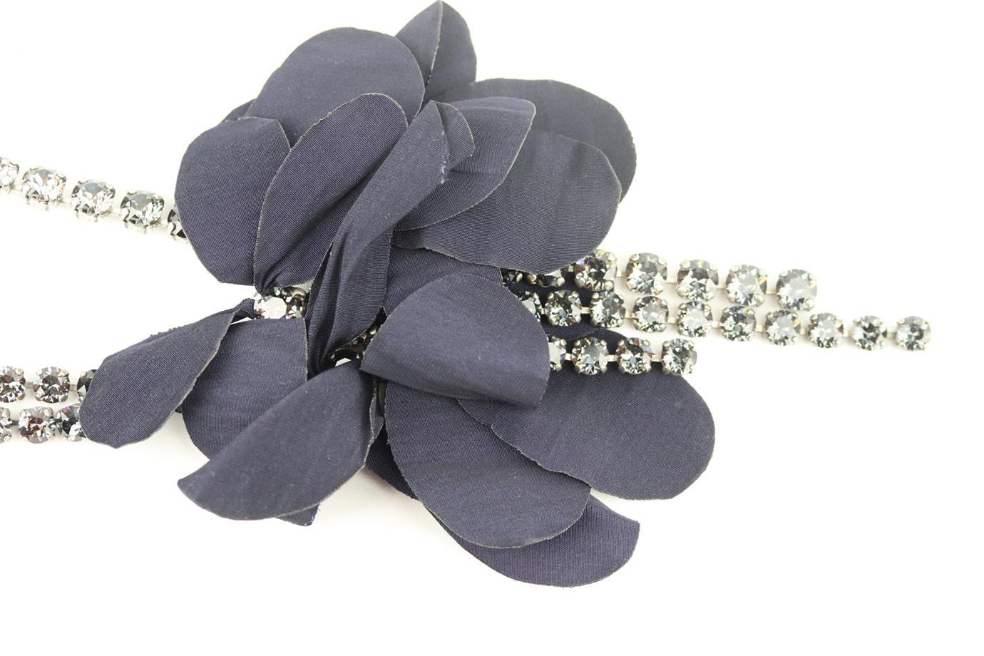 Black Lanvin Silk Flower And Crystal Embellished Chain Necklace