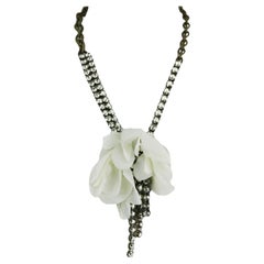 Lanvin Silk Flower And Crystal Embellished Chain Necklace