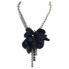 Lanvin Silk Flower And Crystal Embellished Chain Necklace