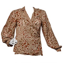 Lanvin Silk Print Wrap Top Blouse Vintage 80s 1980s