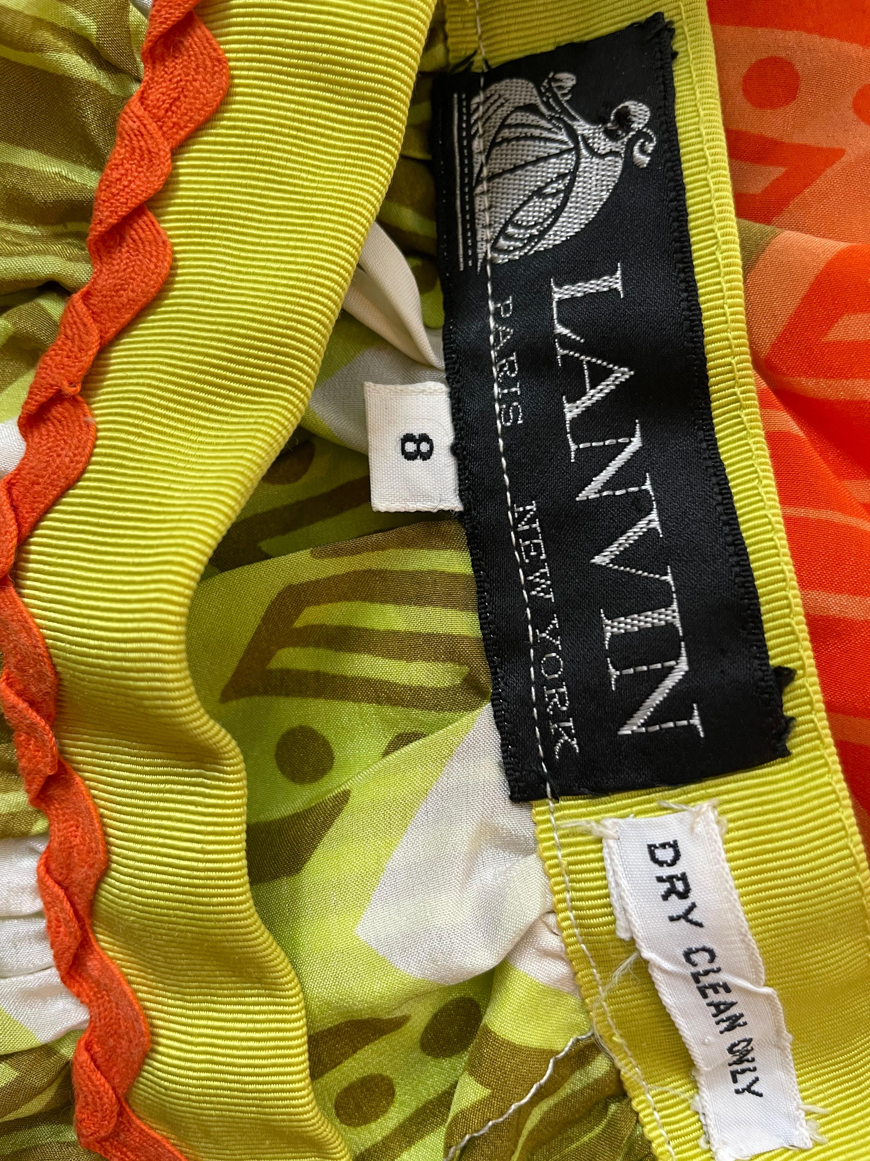 Lanvin Silk Rainbow Multicolor Print Fringe Maxi Skirt, 1970s 1