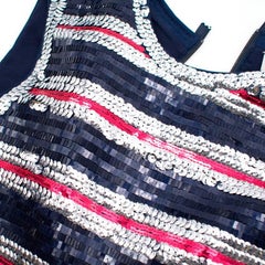 Lanvin Silk Sequin Stripe Shift Dress - Size Medium