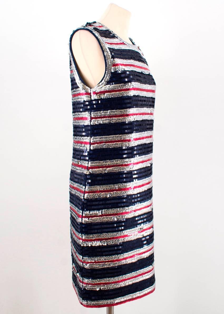 Lanvin Silk Sequin Stripe Shift Dress - Size Medium 2