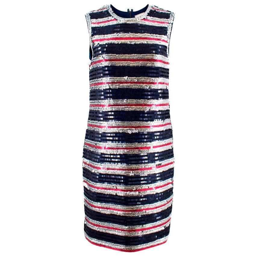 Lanvin Silk Sequin Stripe Shift Dress - Size Medium