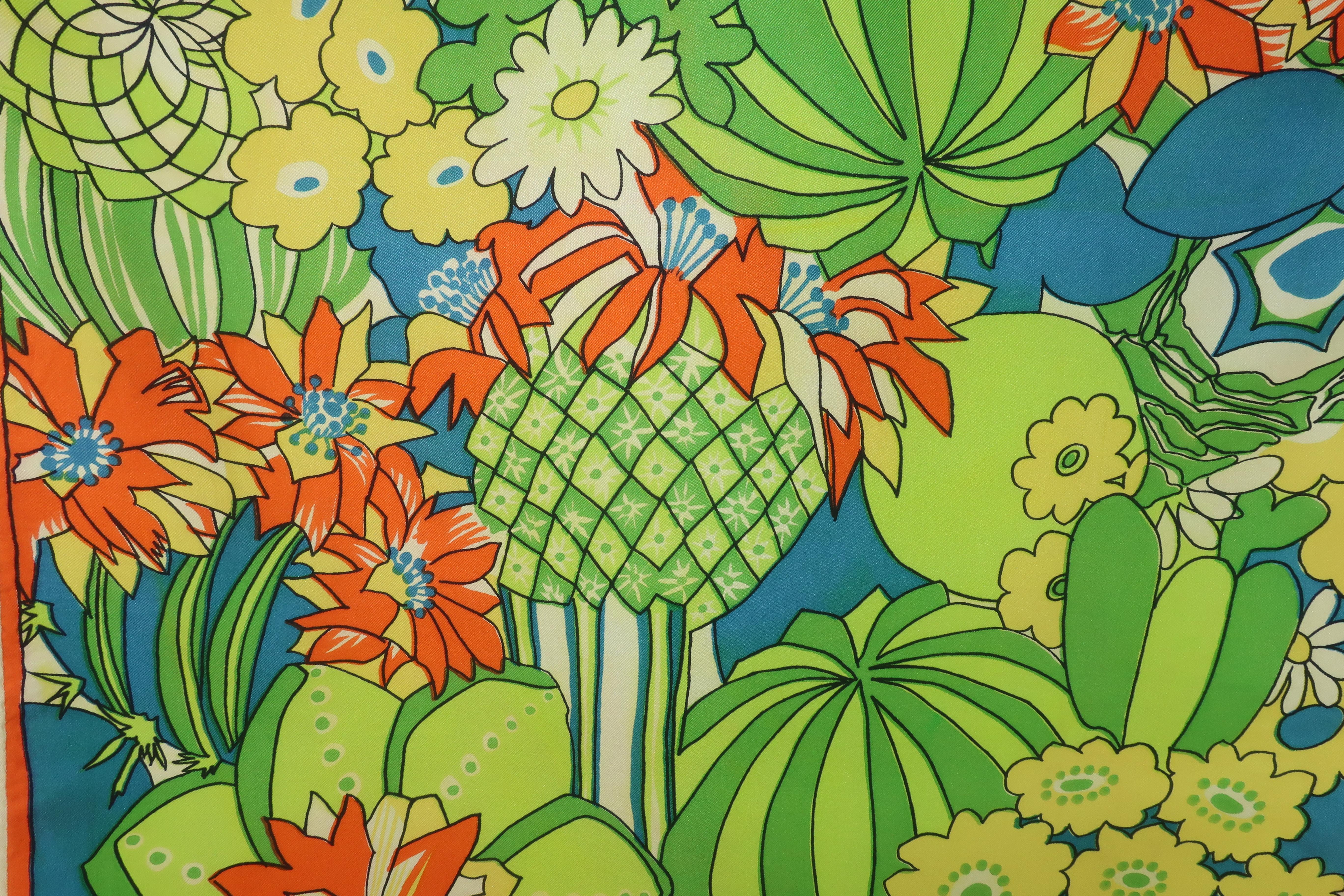 Lanvin Silk Tropical Floral Scarf, 1960's 3