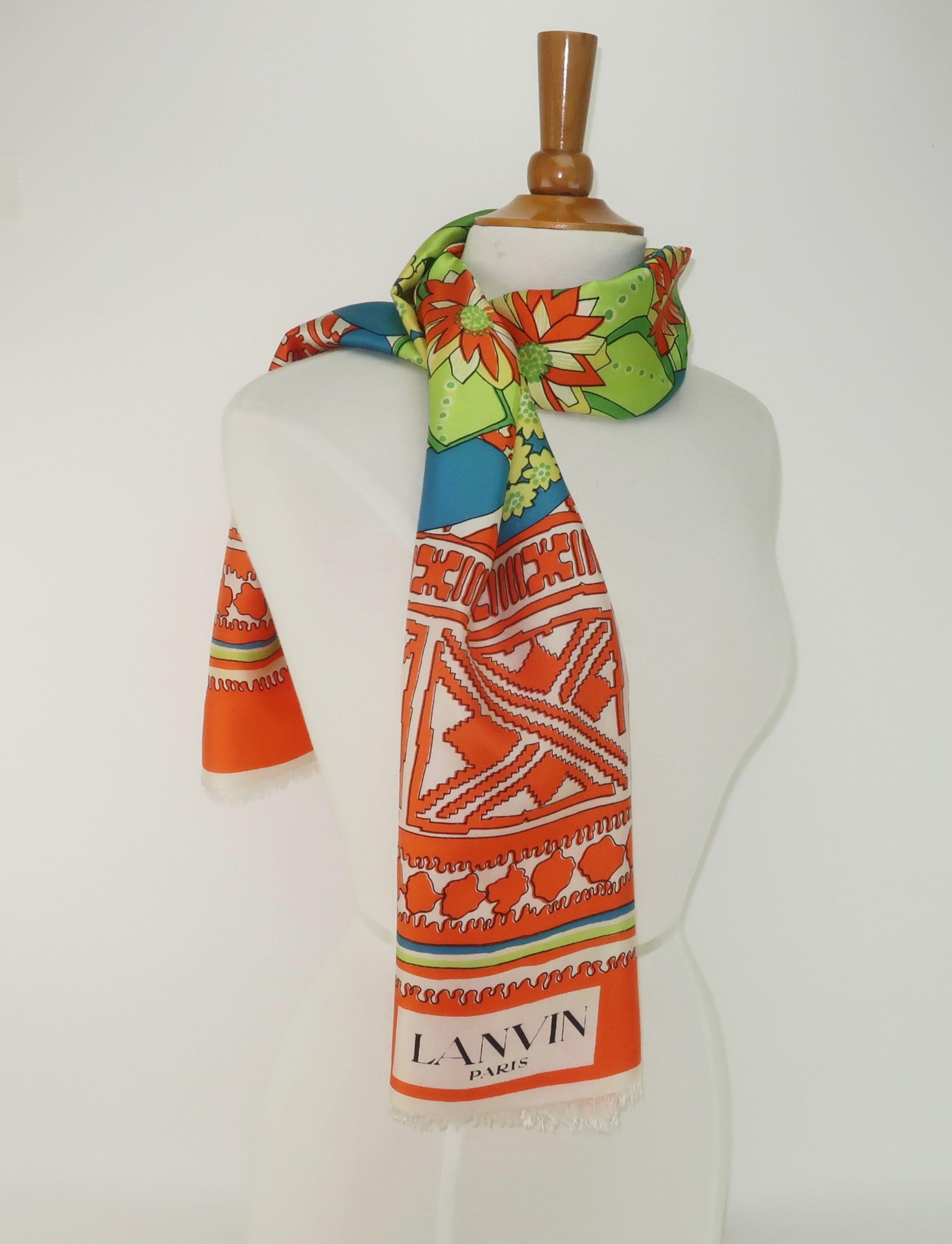 Lanvin Silk Tropical Floral Scarf, 1960's 4