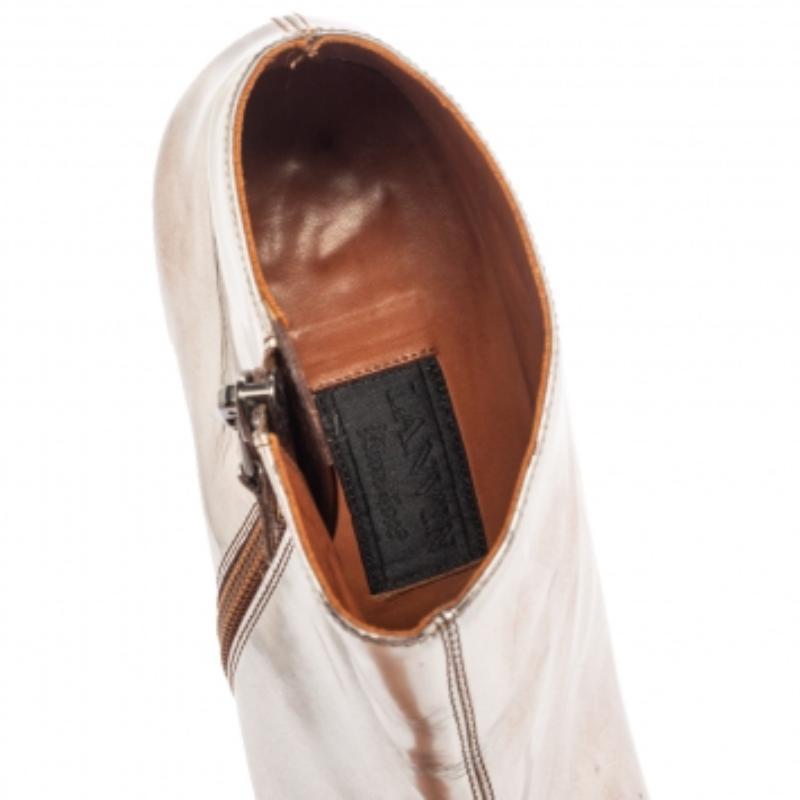 Beige Lanvin Silver/Brown Leather Pointed Toe Booties Size 37.5 For Sale