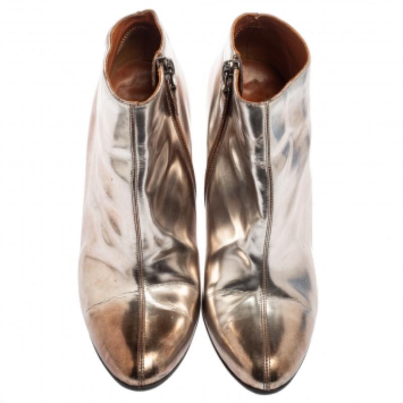 Women's Lanvin Silver/Brown Leather Pointed Toe Booties Size 37.5 For Sale