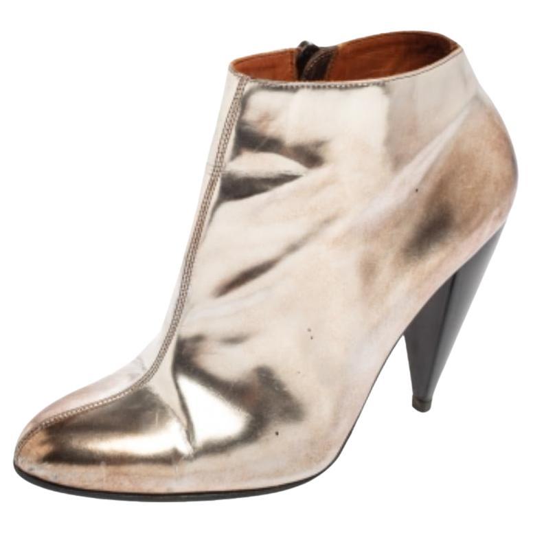 Lanvin Silver/Brown Leather Pointed Toe Booties Taglia 37.5