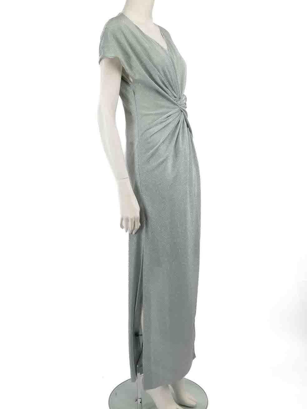 CONDITION is Very good. Hardly any visible wear to dress is evident on this used Lanvin designer resale item.
 
 
 
 Details
 
 
 Silver
 
 Synthetic
 
 Dress
 
 Metallic thread
 
 Ruched detail
 
 Round neck
 
 Short sleeves
 
 Midi
 
 Side zip