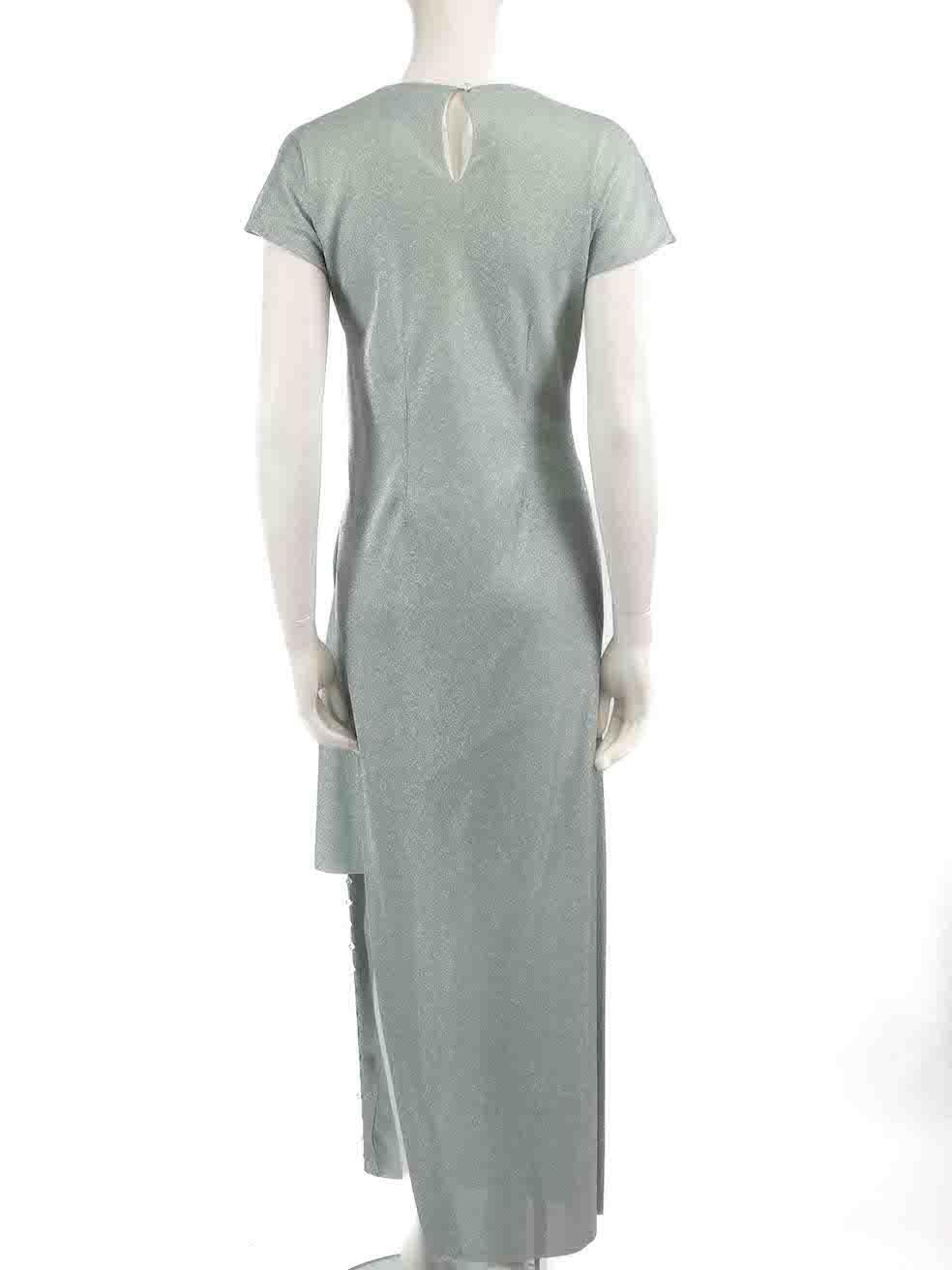 Lanvin Silver Glitter Ruched Detail Midi Dress Size L In Good Condition For Sale In London, GB