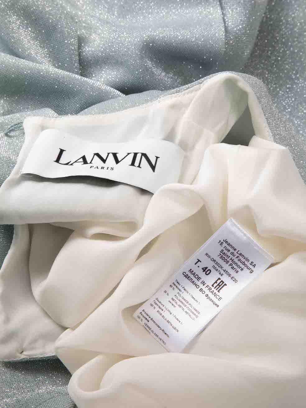 Women's Lanvin Silver Glitter Ruched Detail Midi Dress Size L For Sale